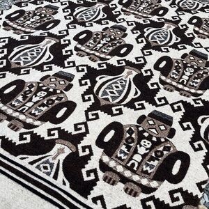 Peruvian Alpaca Wool Vtg Huancatex Aztec Brown Beige Reversible Blanket 80 x‎ 58